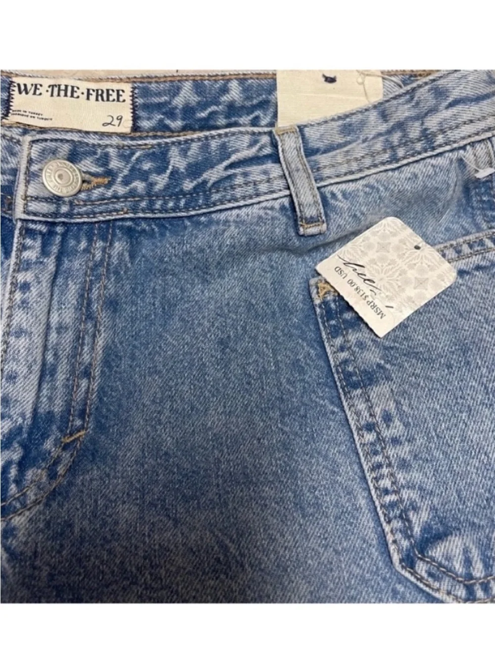 We The Free Jeans Womens 29 Blue Medium Wash Mid Rise Wide Leg Flare Frayed